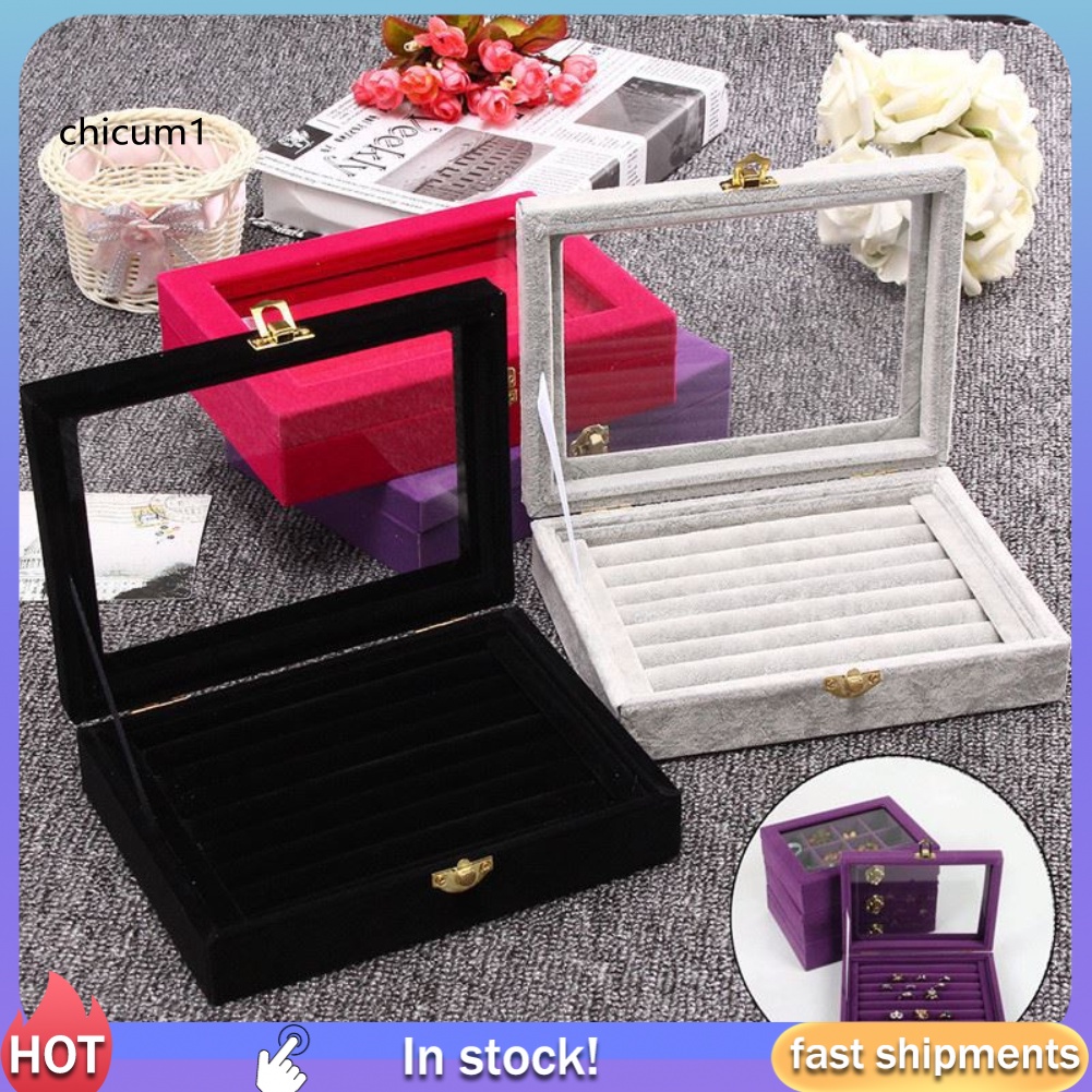 Hộp Đựng Trang Sức Bằng Nhung CC Có Nắp Kính Tiện Dụng