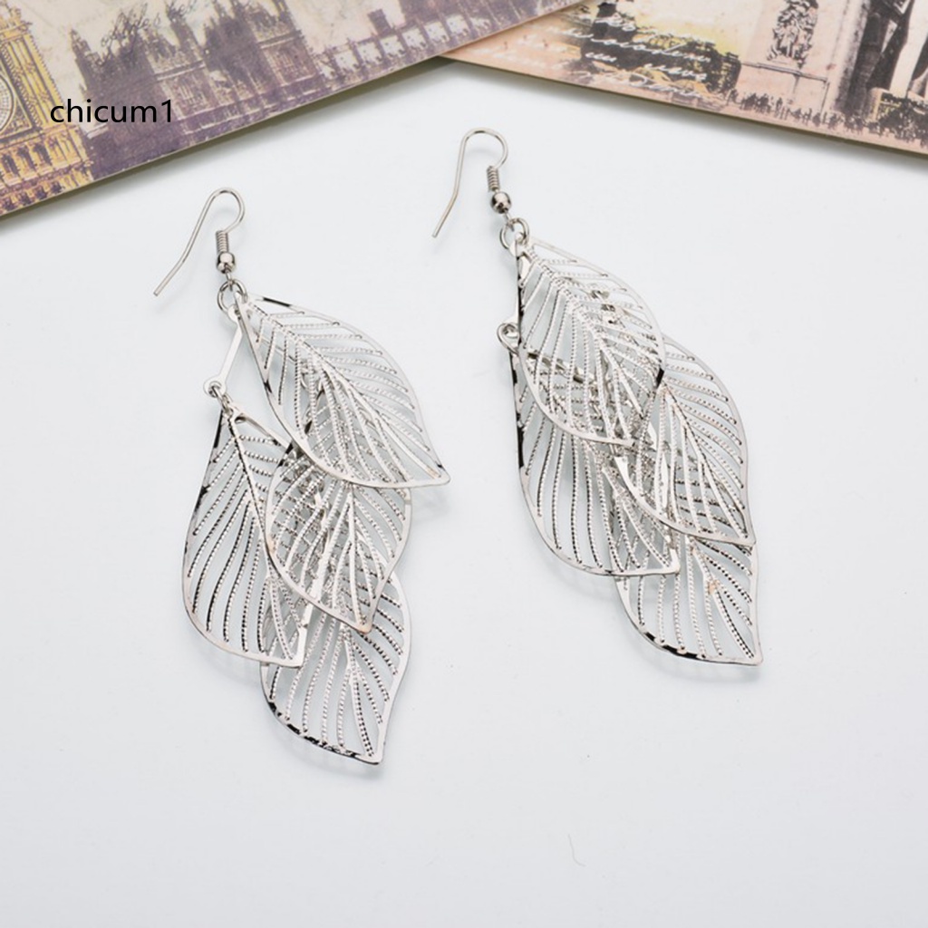 1 Đôi Bông Tai Hình Chiếc Lá Bằng Thép Không Gỉ Thiết Kế Viền Xoăn Thời Trang Dành Cho Nữ