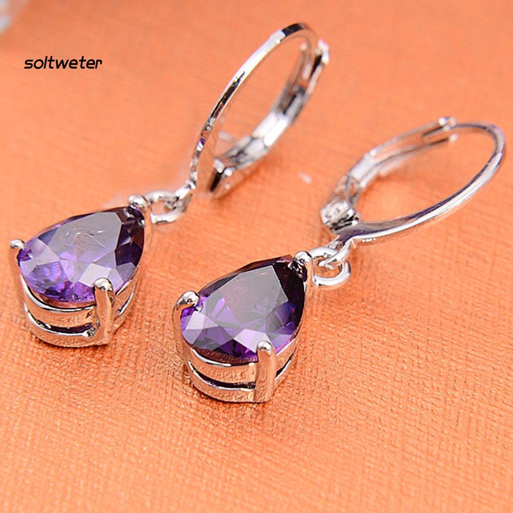 Bông Tai Hình Giọt Nước Đính Đá Tím Sang Trọng Cho Nữ