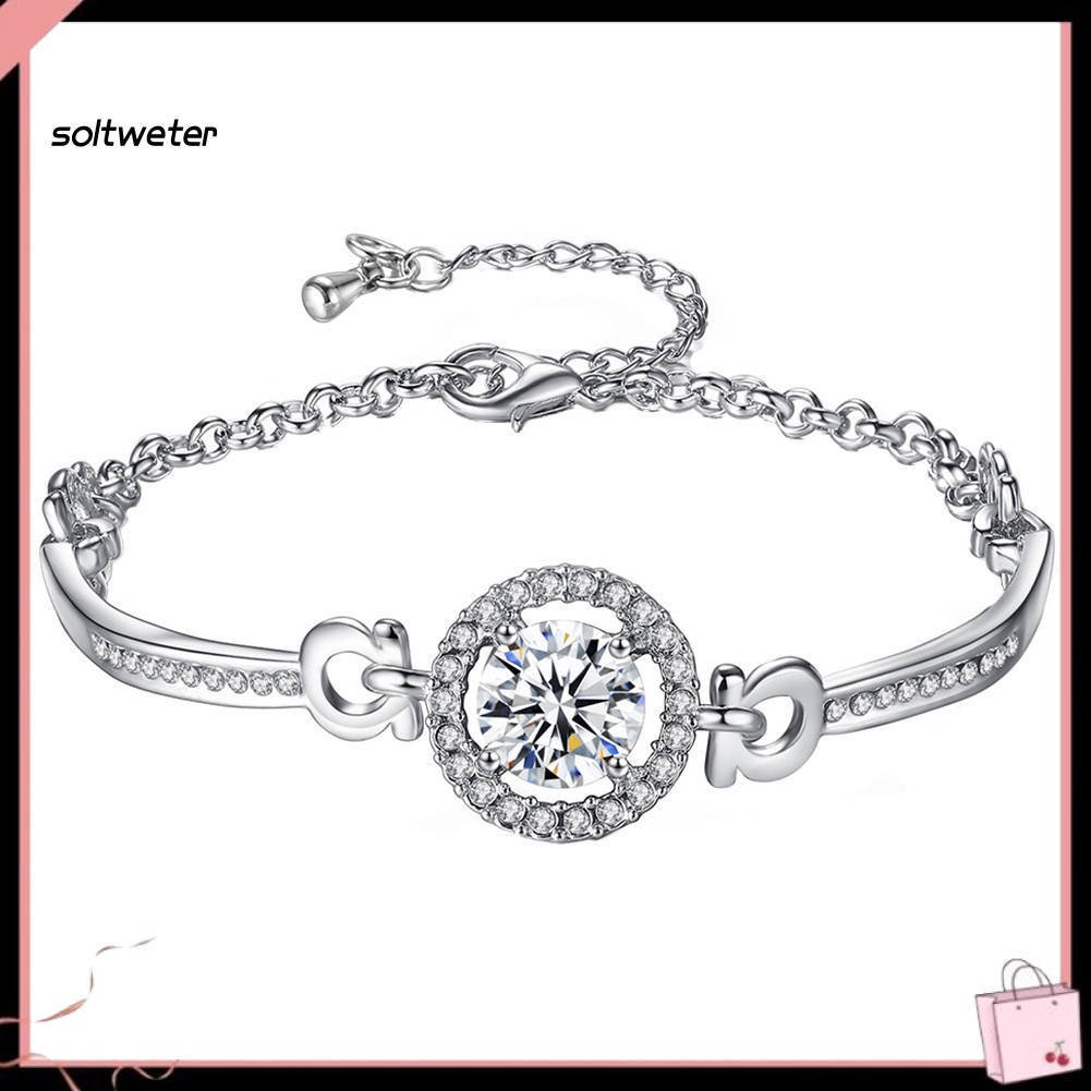 Vòng Tay Dây Xích Đính Đá Zircon Sang Trọng Có Thể Điều Chỉnh Cho Nữ