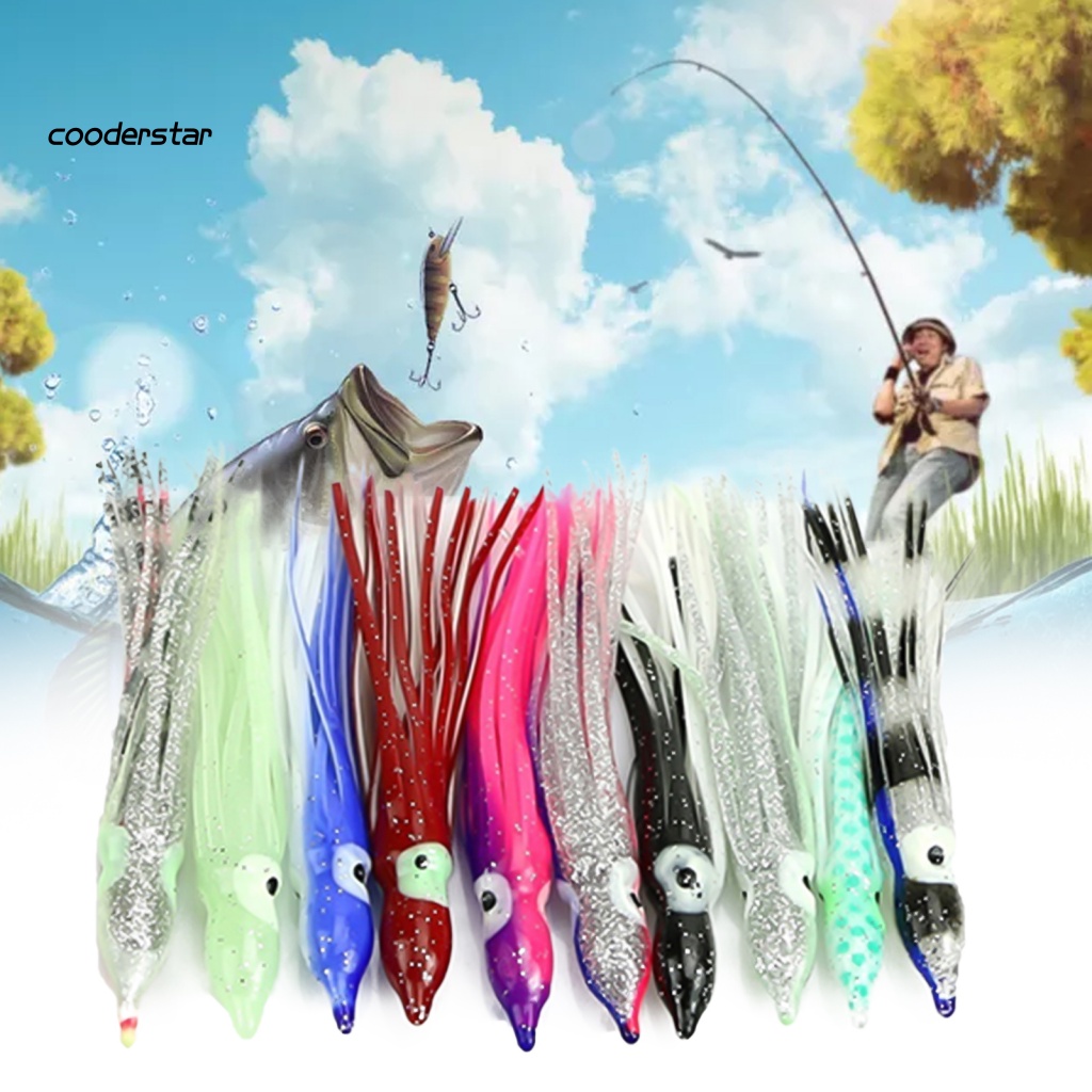 Bộ 10 Mồi Câu Cá Hình Bạch Tuộc Nhiều Màu Sắc Phát Sáng Độc Đáo