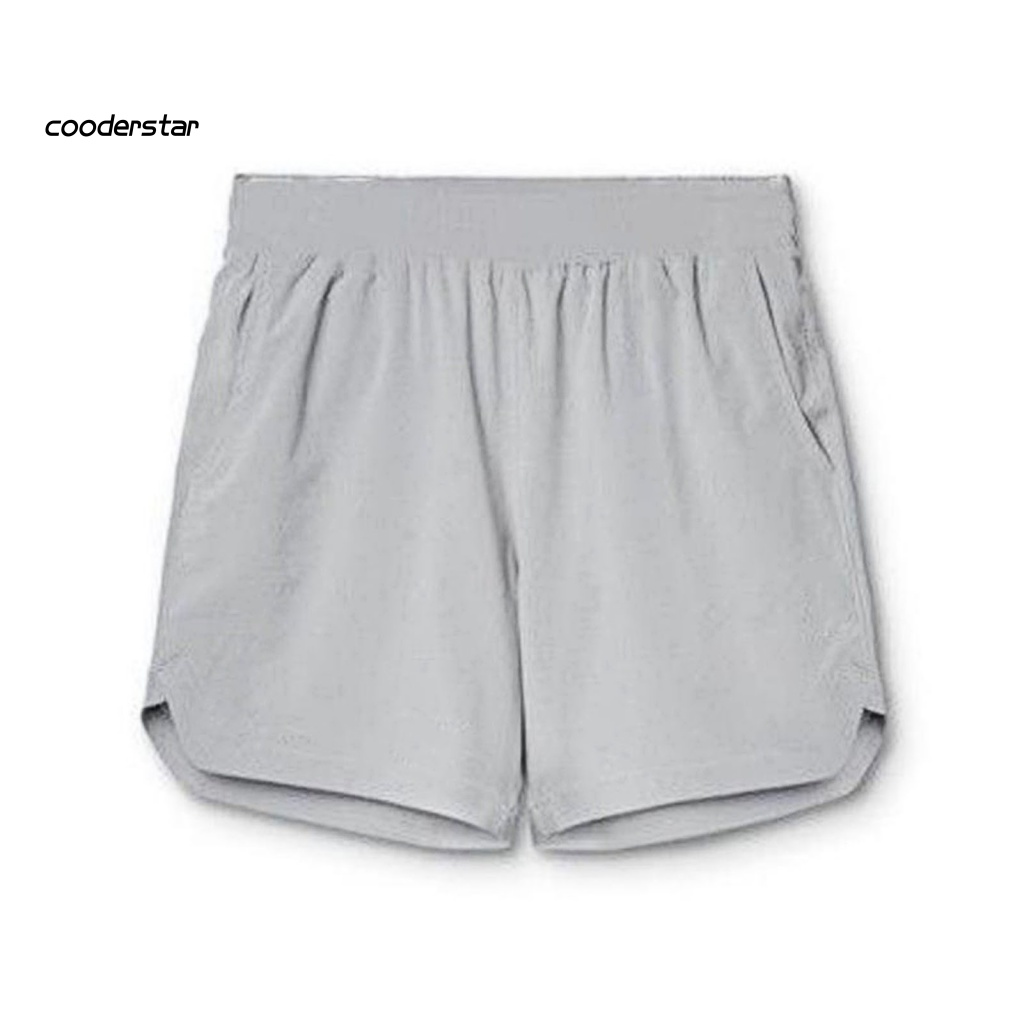 Quần Short Thể Thao Lưng Thun Rút Dây Hai Lớp Màu Trơn Thấm Hút Mồ Hôi Dài Trên Đầu Gối Cho Nam