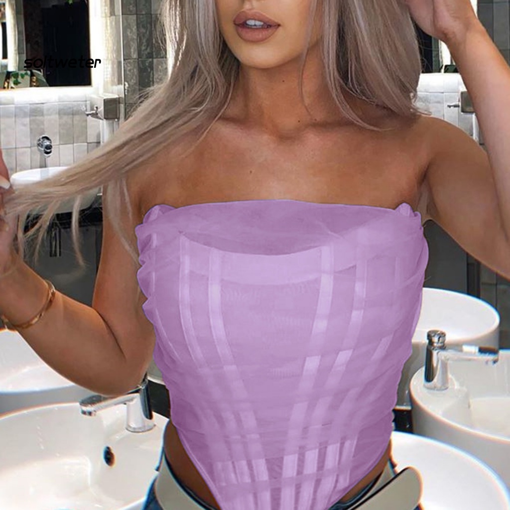 Áo Croptop Sát Nách Phối Lưới Phong Cách Quyến Rũ