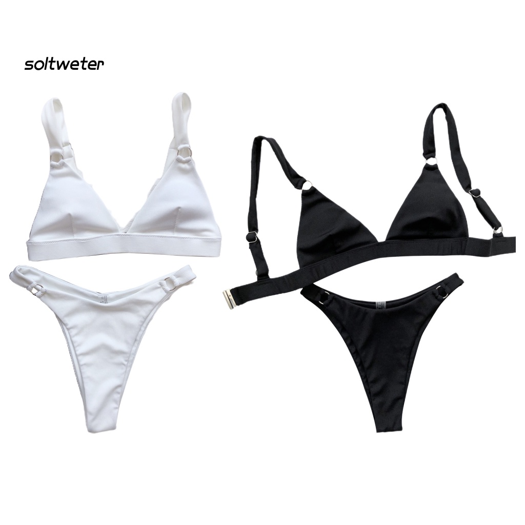 Bộ Đồ Bơi Bikini Hai Mảnh Lưng Cao Có Mút Đệm Ngực Bằng Kim Loại Tròn Thời Trang Mùa Hè Dành Cho Nữ