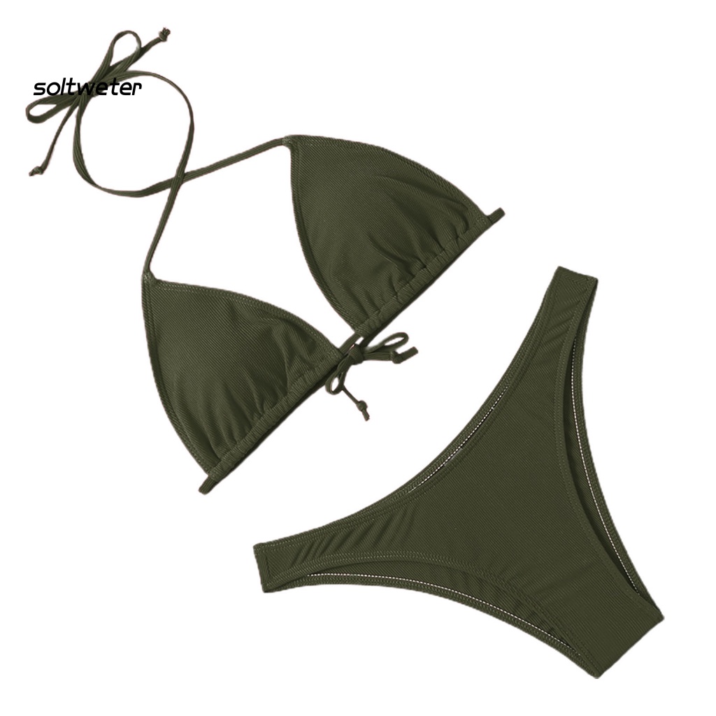 Bộ Bikini Tam Giác Màu Sắc Trơn Dây Điều Chỉnh Được Tiện Dụng Đi Bơi