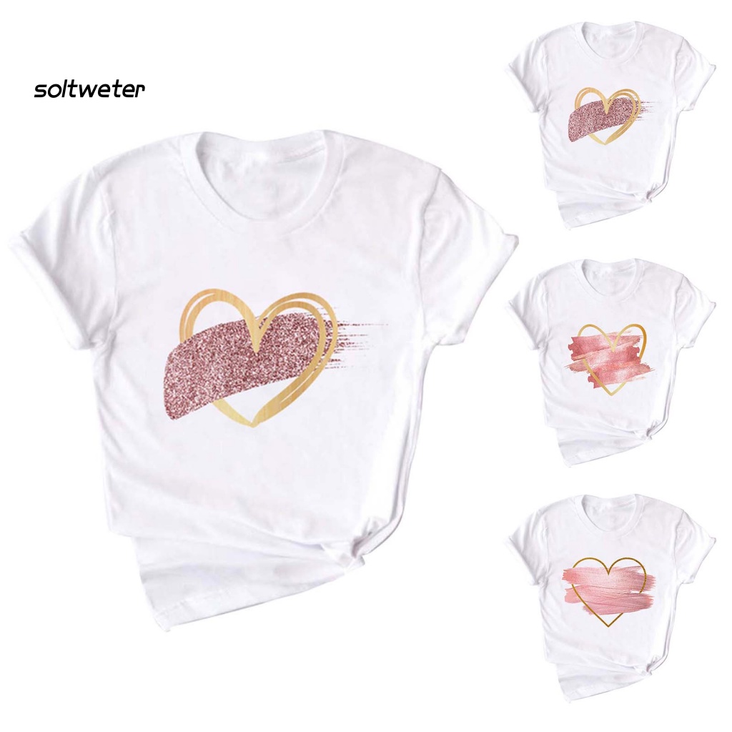 Áo Thun Màu Trơn In Họa Tiết Trái Tim Màu Sắc Thời Trang Mùa Hè