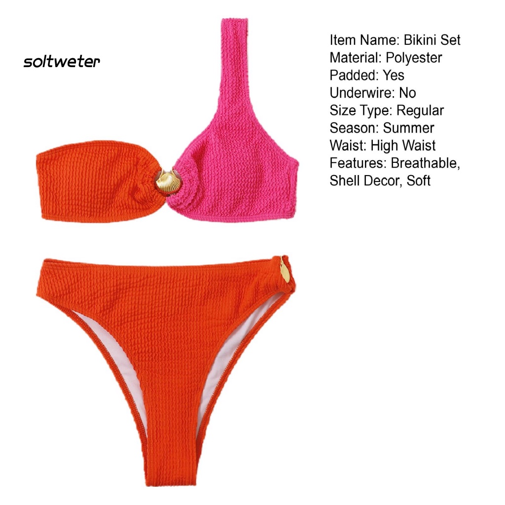 Bộ Đồ Bơi Bikini 2 Mảnh Màu Trơn Có Mút Đệm Vỏ Sò Dành Cho Nữ