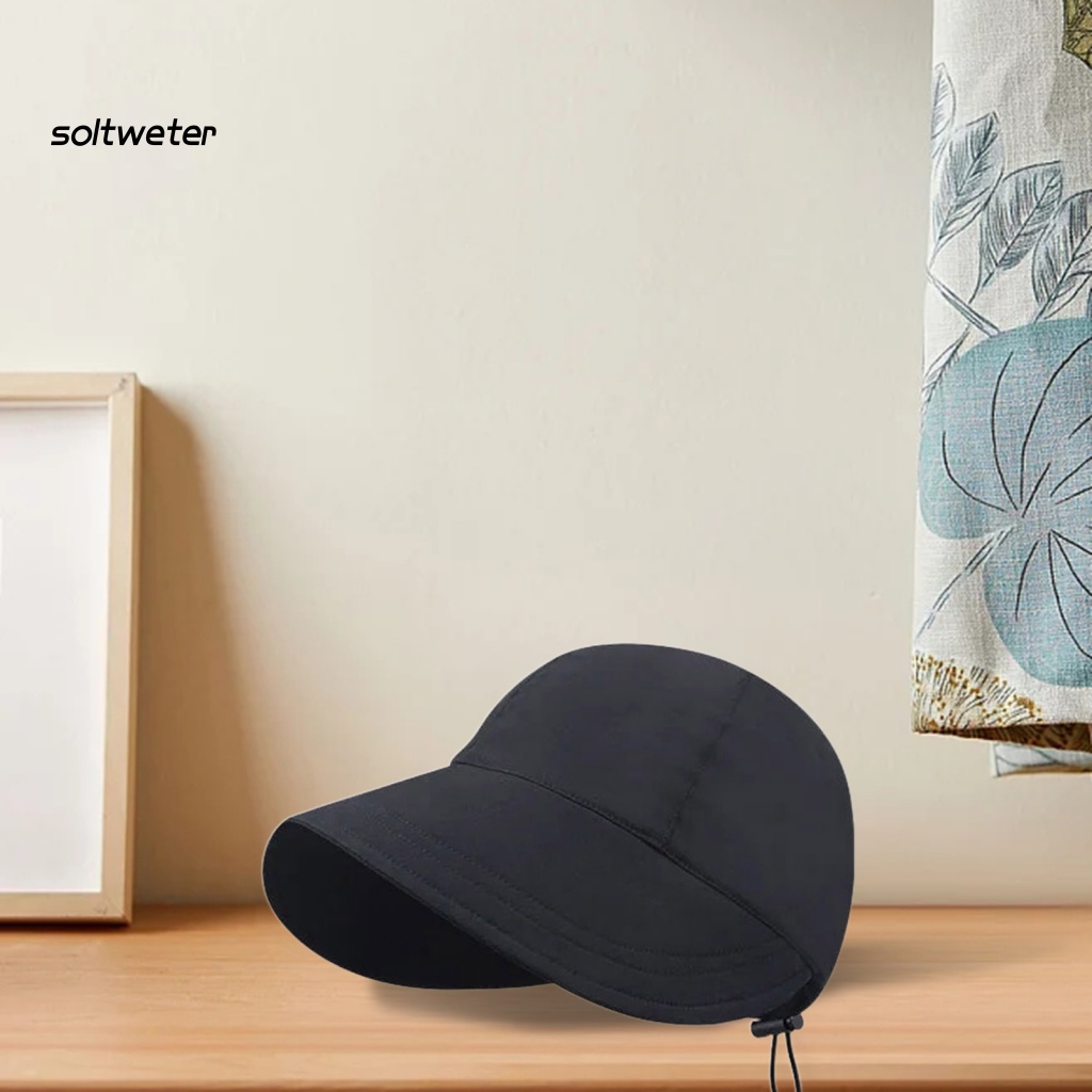 Nón Rộng Vành Che Nắng Mùa Hè Thoáng Khí Có Dây Rút Màu Sắc Trơn Cho Nữ