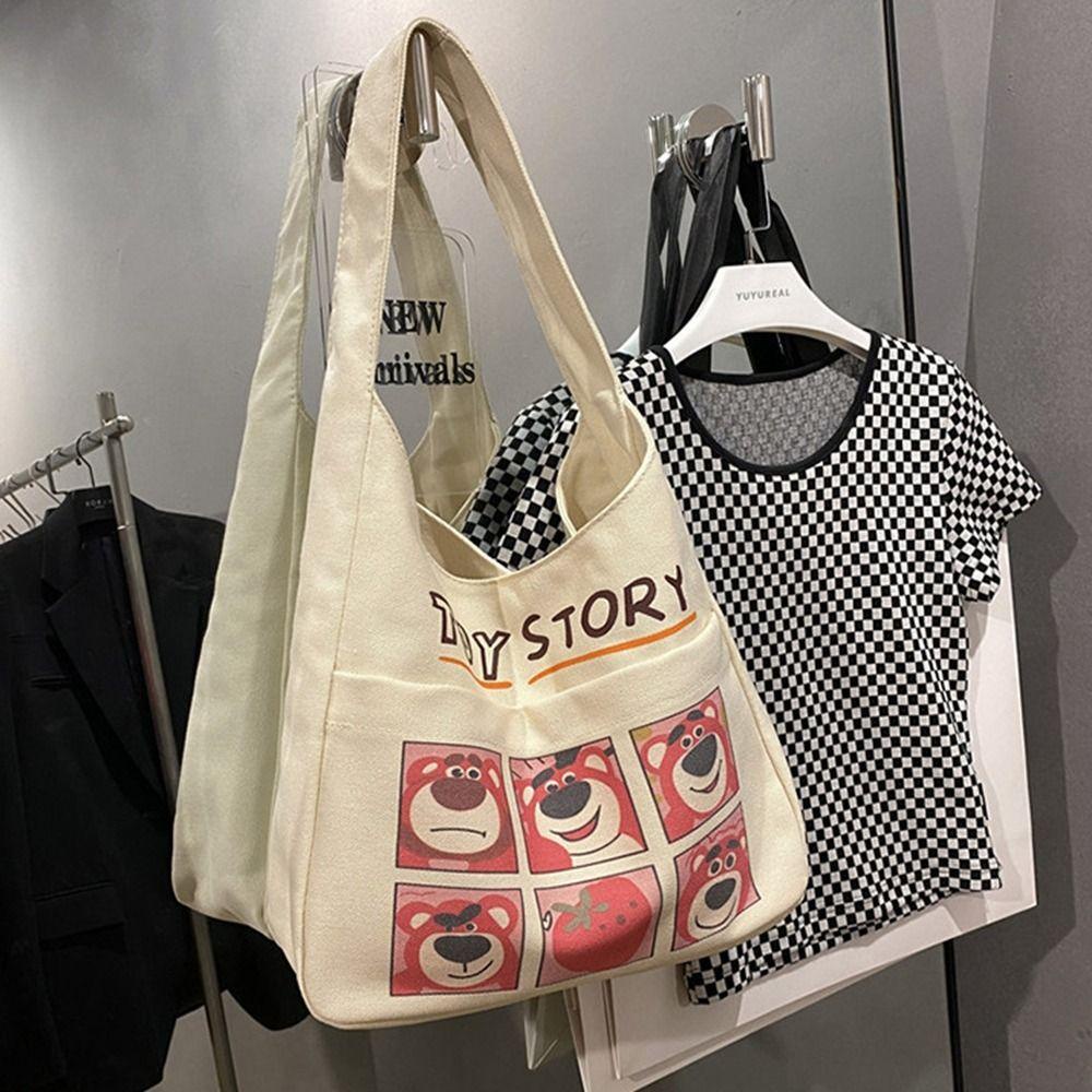 LOMBARD Túi Xách Canvas Cỡ Lớn In Họa Tiết Chó Snoopy / Gấu / Dâu Tây Dễ Thương