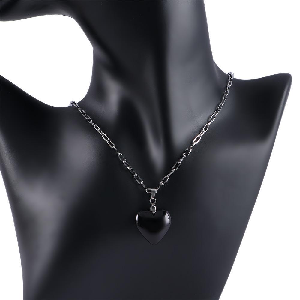 ANEMONE Vòng cổ Thép Titan Mặt Kính Họa Tiết Kẻ Sọc Phong Cách Vintage Hàn Quốc