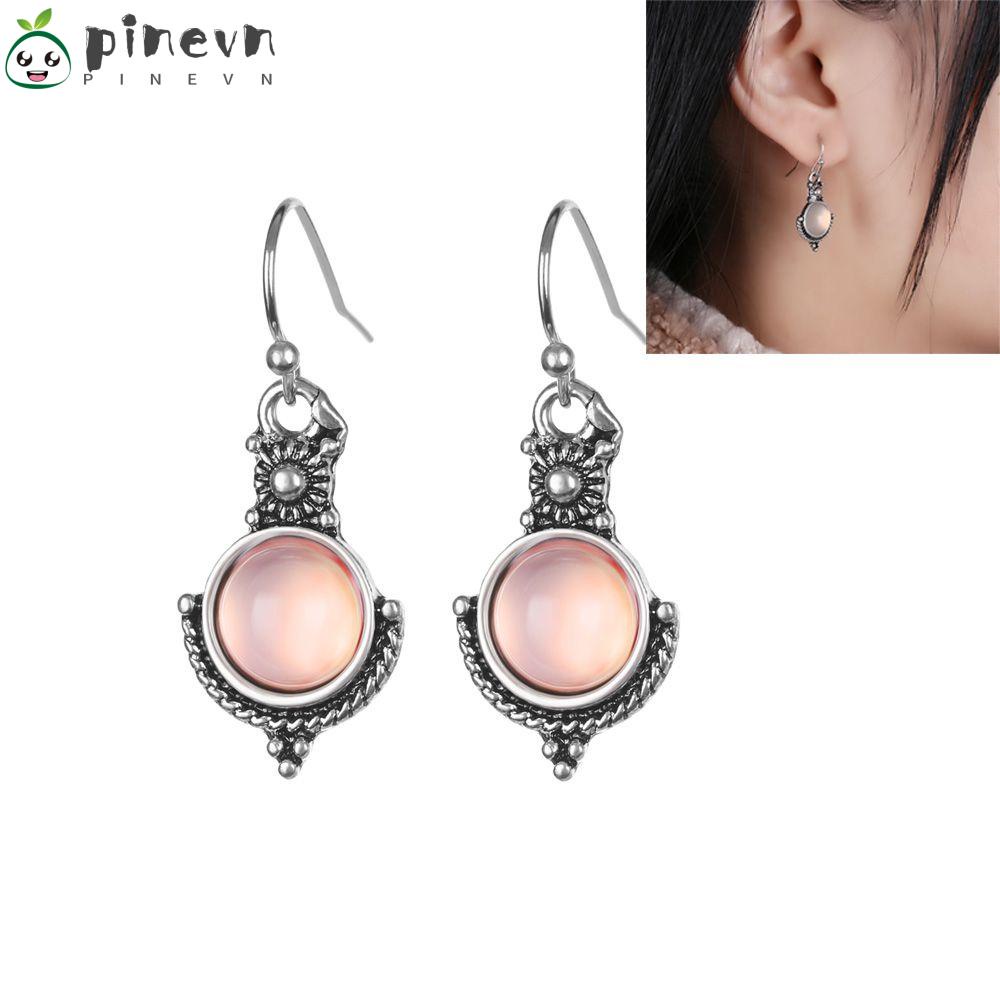 PINEVN Bông Tai Đính Đá Mặt Trăng Màu Cầu Vồng Thời Trang