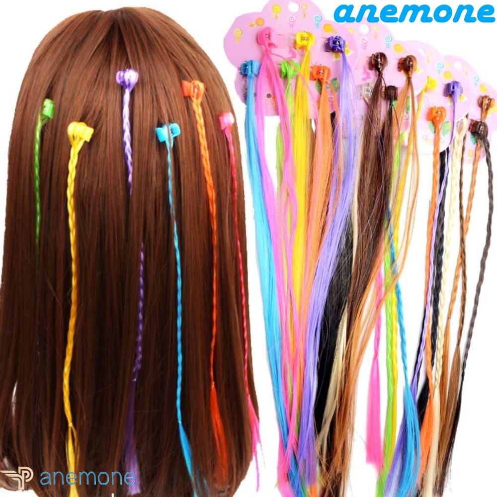 ANEMONE Set 6 Kẹp Tóc Giả Bện Bằng Sợi Tổng Hợp Nhiều Màu Sắc Chất Lượng Cao Cho Bé Gái