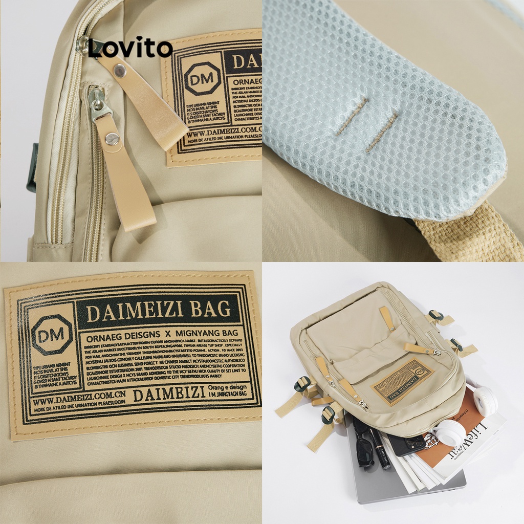 Lovito Túi có khóa kéo đơn giản dung lượng cao dành cho nữ L57AD192 (Kaki/Trắng/Đen)