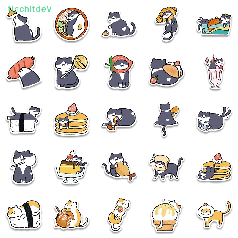 Bộ 50 Miếng Dán Hình Mèo Hoạt Hình Graffiti Trang Trí Xe Hơi / Xe Máy / Laptop