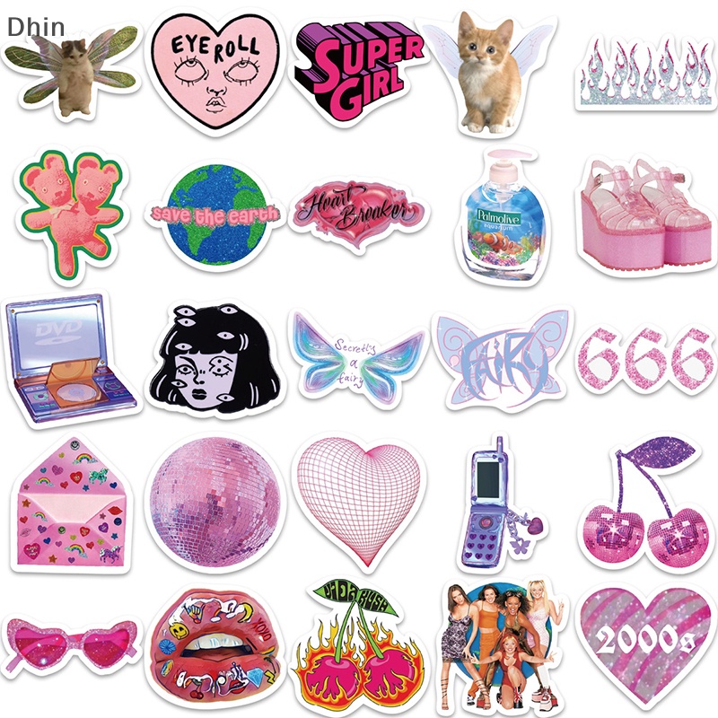 [Dhin] 58Pcs Y2k Pink Stickers Funny Cute Graffiti Girls Skateboard Waterproof Luggage Sport DIY Laptop Car Stickers Decals Kids Toy COD