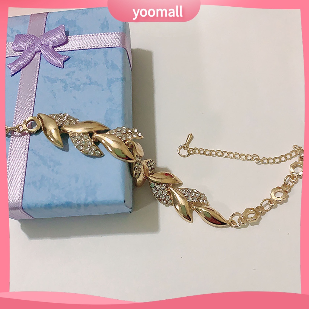 Vòng Tay Hình Chiếc Lá Đính Đá Có Thể Điều Chỉnh Kích Thước Cho Nữ