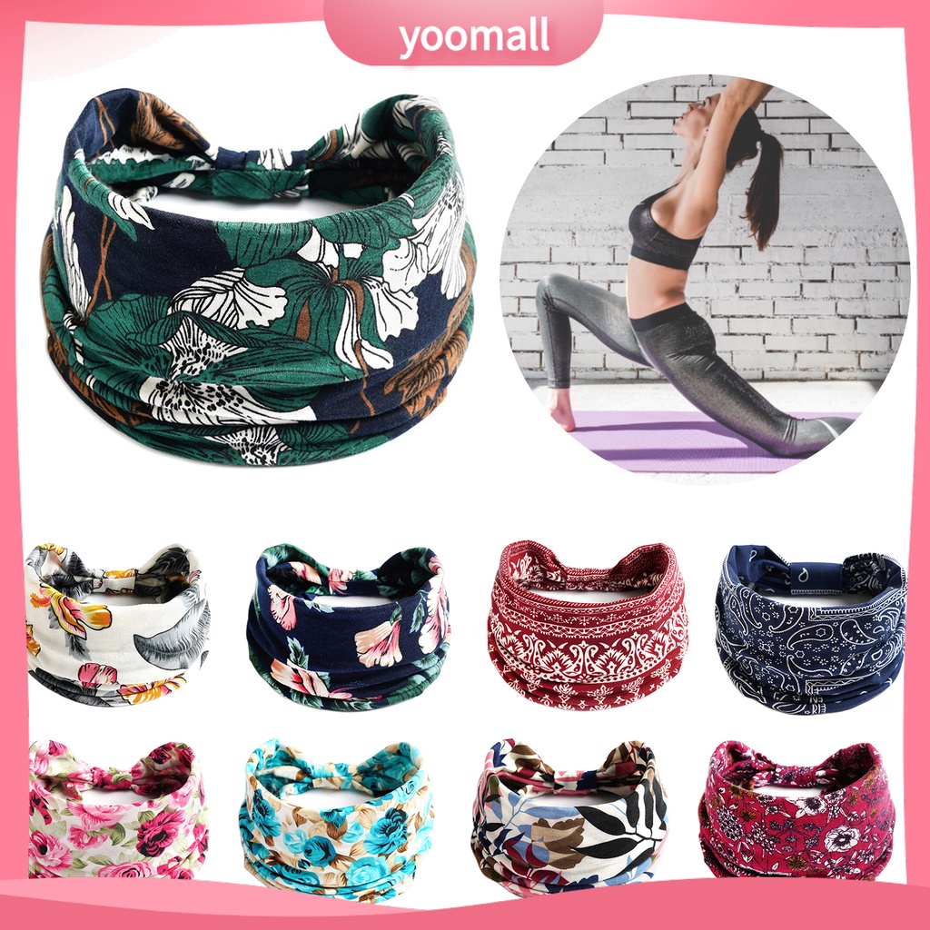 Băng Đô Bản Rộng Co Giãn Thấm Hút Mồ Hôi In Họa Tiết Phong Cách Bohemian Thời Trang Cho Nữ