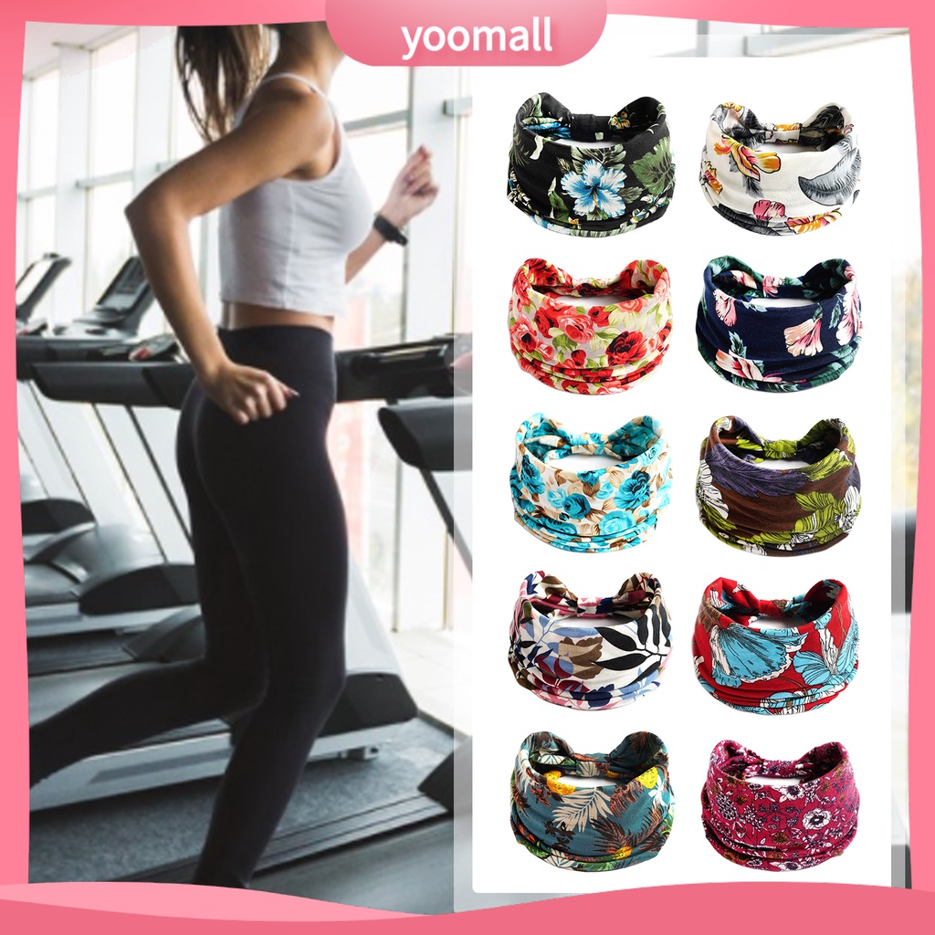 Băng Đô Bản Rộng Co Giãn Thấm Hút Mồ Hôi In Họa Tiết Phong Cách Bohemian Thời Trang Cho Nữ