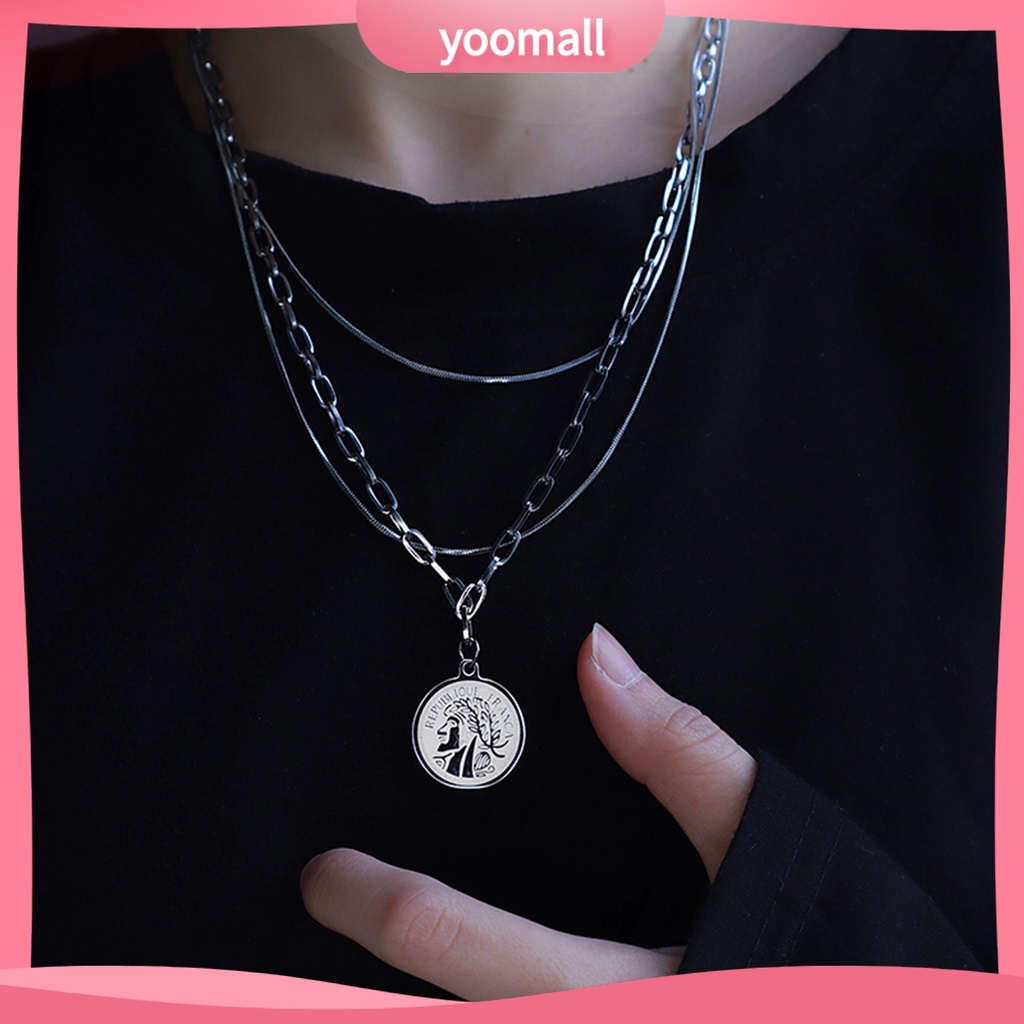 Vòng cổ Nhiều Lớp Bằng Thép Không Gỉ Thoải Mái Phong Cách Hiphop