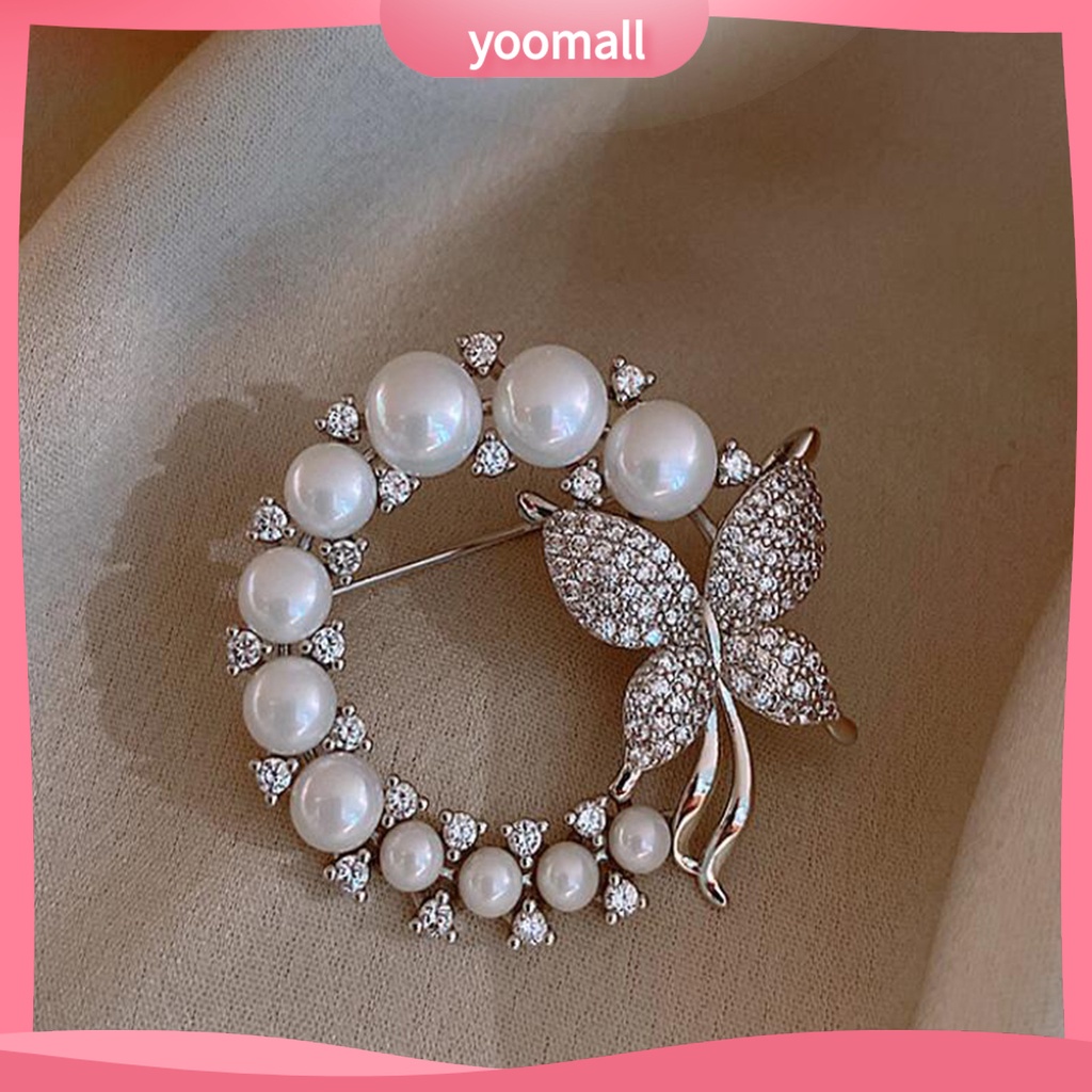 Ghim Cài Áo Hình Bướm Đính Ngọc Trai Nhân Tạo Thời Trang