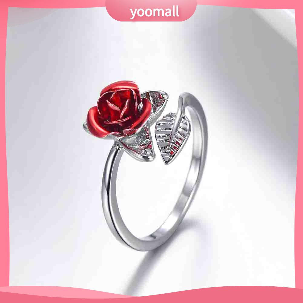 Nhẫn Đính Hôn Mở Hình Hoa Hồng Có Thể Điều Chỉnh Kích Cỡ Dành Cho Nữ