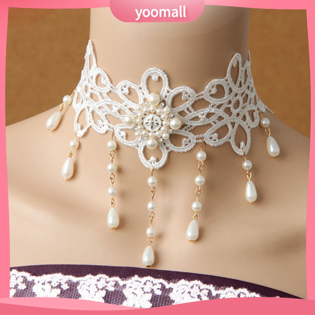 Vòng Cổ Choker Ren Đính Ngọc Trai Giả Lấp Lánh Thanh Lịch Tùy Chỉnh Thời Trang Cho Nữ