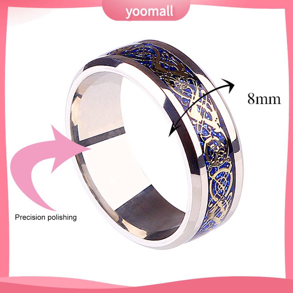 Nhẫn Thép Titan Đính Đá Hình Rồng Cá Tính Cho Nam Nữ