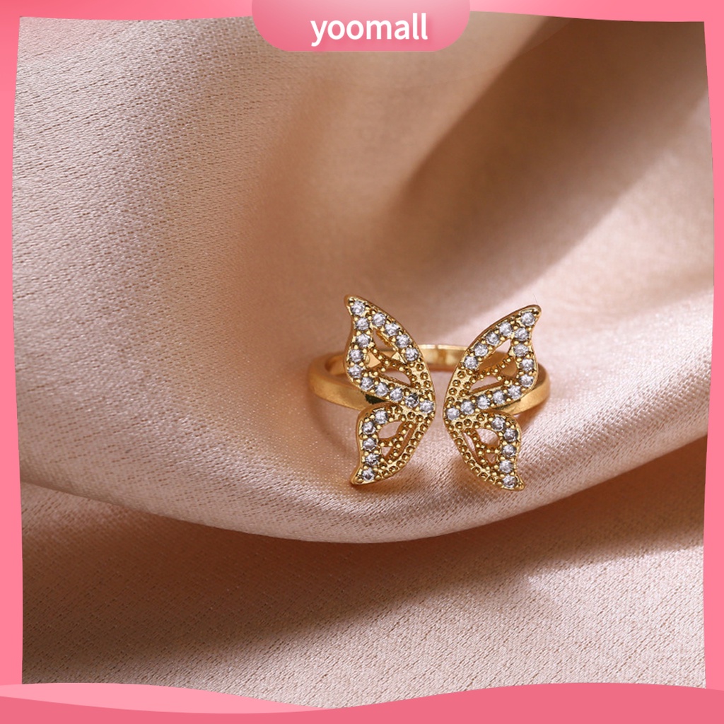 Nhẫn Hở Hình Bướm Đính Đá Lấp Lánh Có Thể Điều Chỉnh Kích Thước