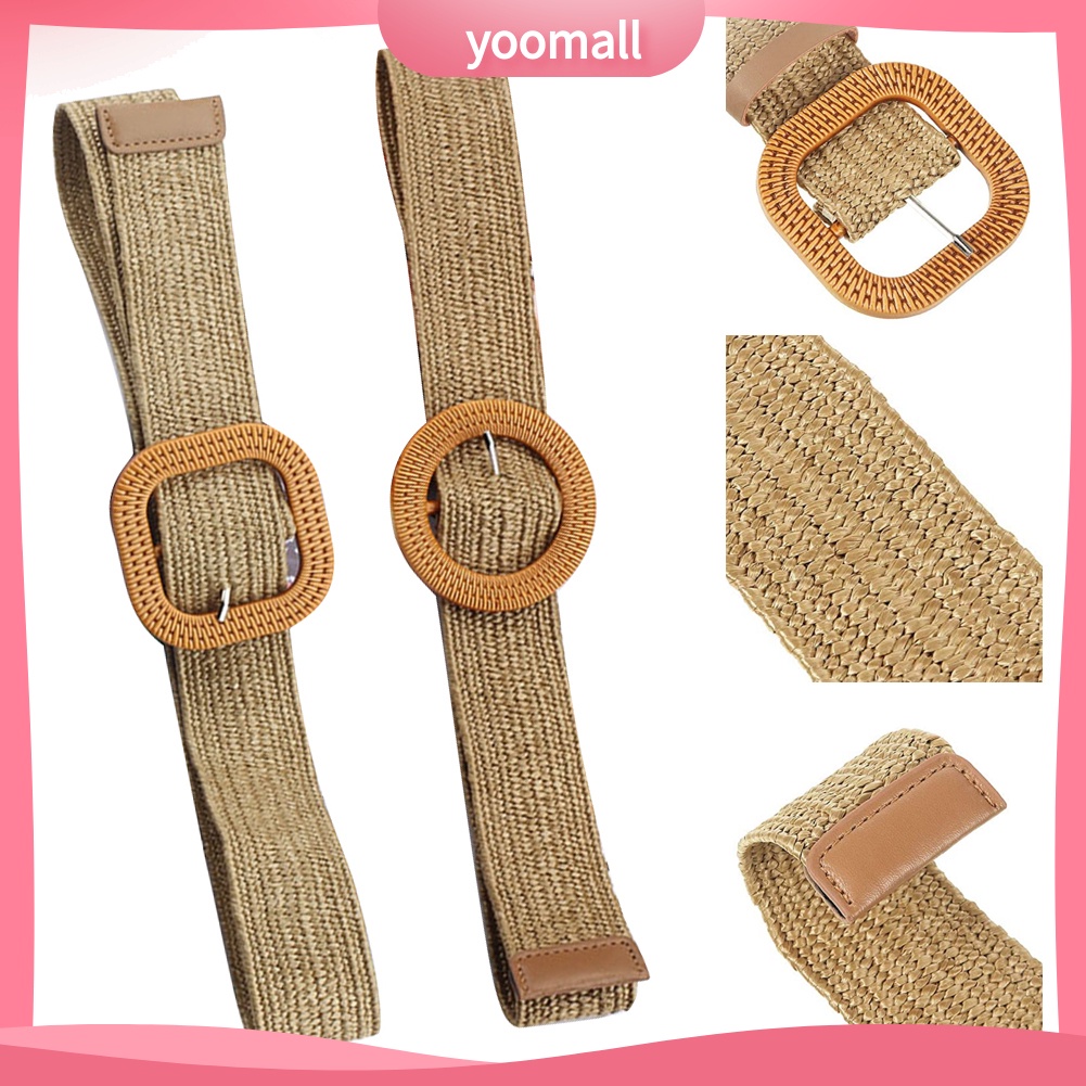 Thắt Lưng Dây Rơm Dệt Co Giãn Có Khóa Cài Phong Cách Boho Dành Cho Nữ