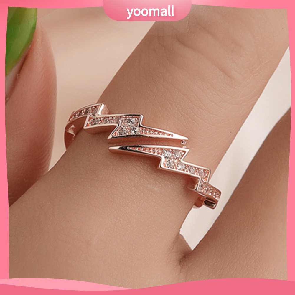 Nhẫn Mở Đính Đá Zircon Hình Tia Chớp Sáng Tạo Cho Nữ