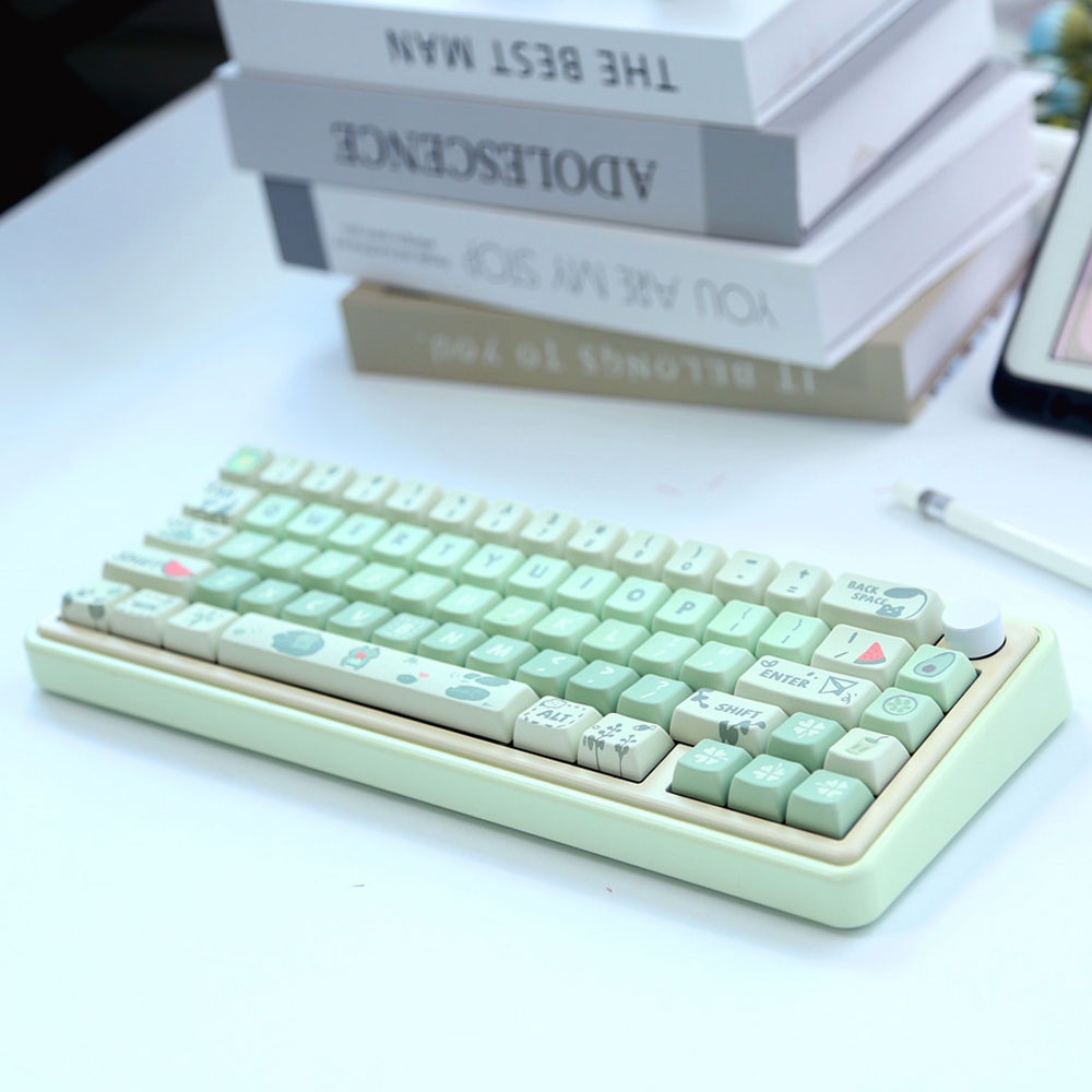 148 66 Keys MDA PBT keycaps small frog theme ball caps PBT milk green five-sided heat sublimatio Keycap Set for DIY LMK67 GMK67