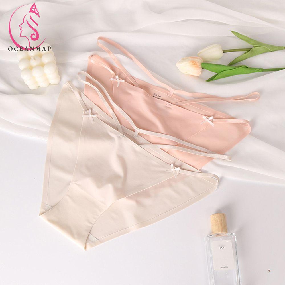 OCEANMAP Quần Lót Lụa Lưng Thấp Màu Trơn Dễ Thương Cho Nữ