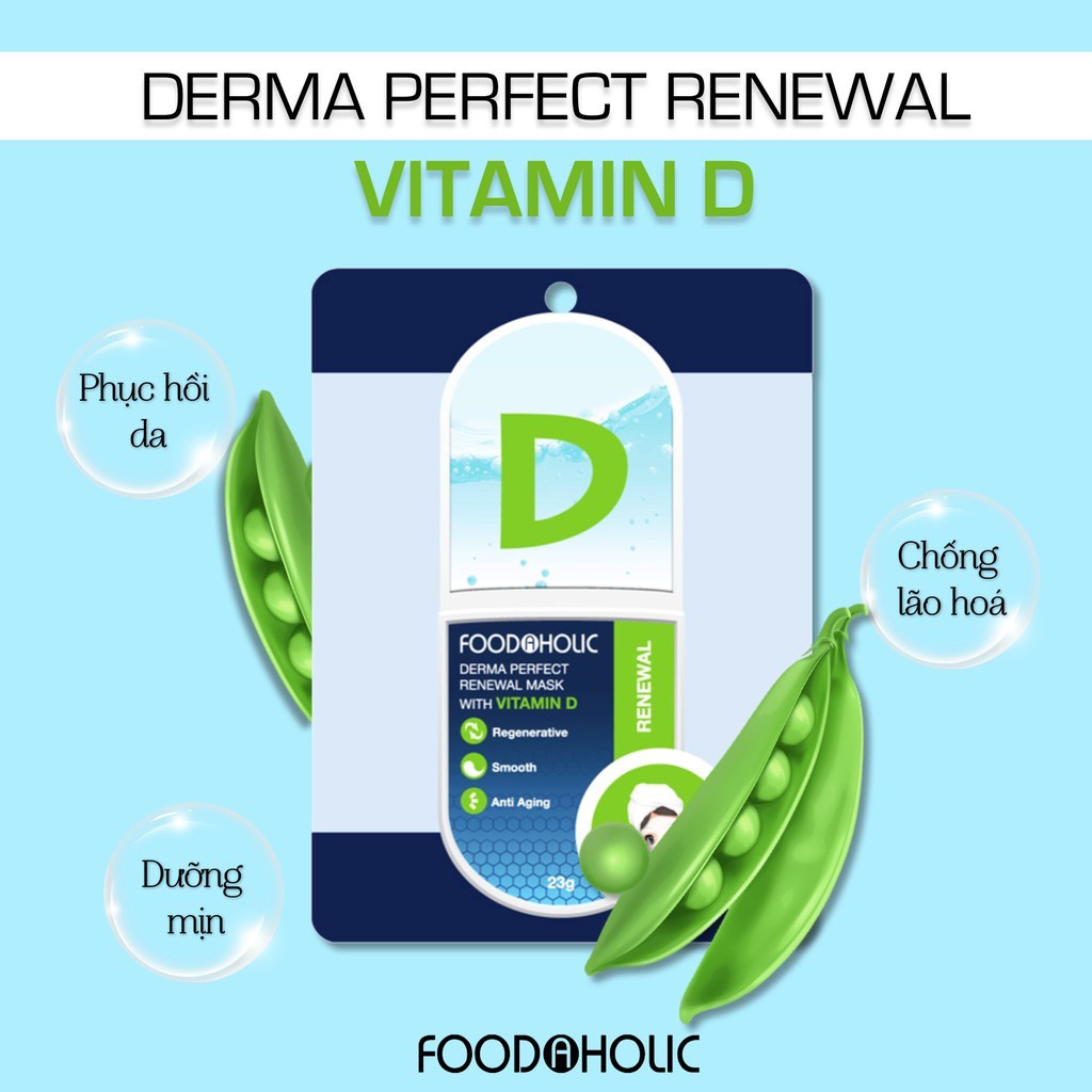 Mặt Nạ Foodaholic Dưỡng Ẩm, Tái Tạo Và Phục Hồi Da Chiết Xuất Vitamin D Derma Perfect Renewal Mask 23g