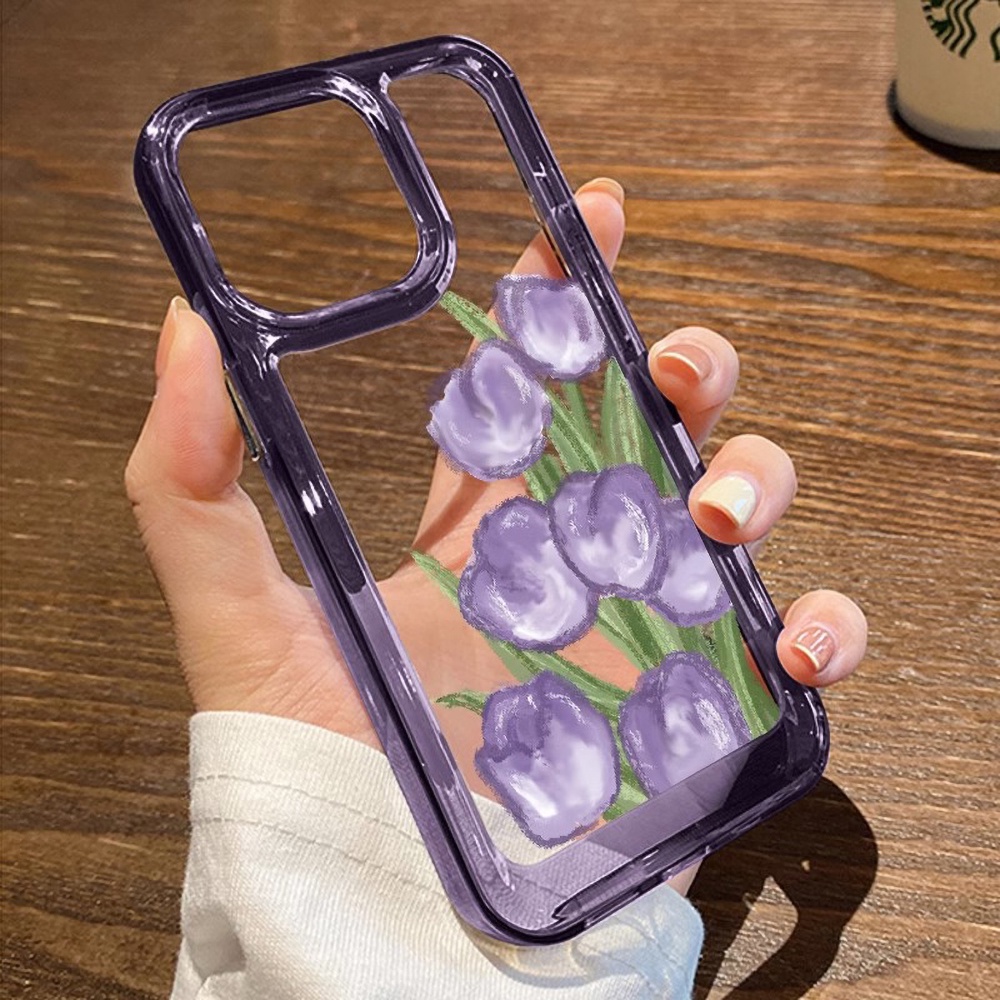 Ốp Điện Thoại TPU Mềm Chống Rơi Chống Bụi Bẩn Họa Tiết Hoa Tulip Cho IPhone 14 13 12 11 Pro Max X XR 8 7 Plus