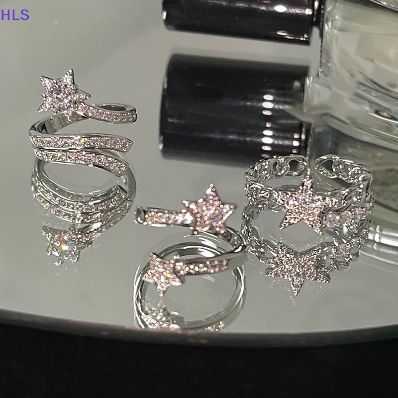 [HLS] Nhẫn Hở Đính Đá Zircon Hình Ngôi Sao Lấp Lánh Có Thể Điều Chỉnh Thời Trang Làm Quà Tặng Tình Yêu Cho
