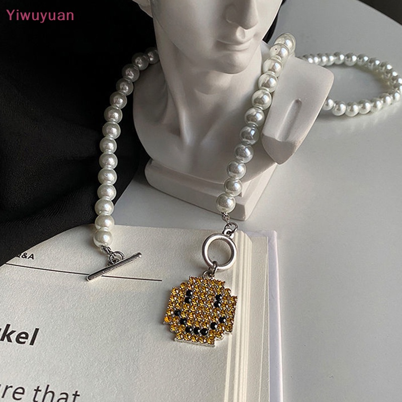 < Yiwuyuan > Vòng cổ Ngọc Trai Mặt Cười Pha Lê Thời Trang Mới Cho Nam Và Nữ