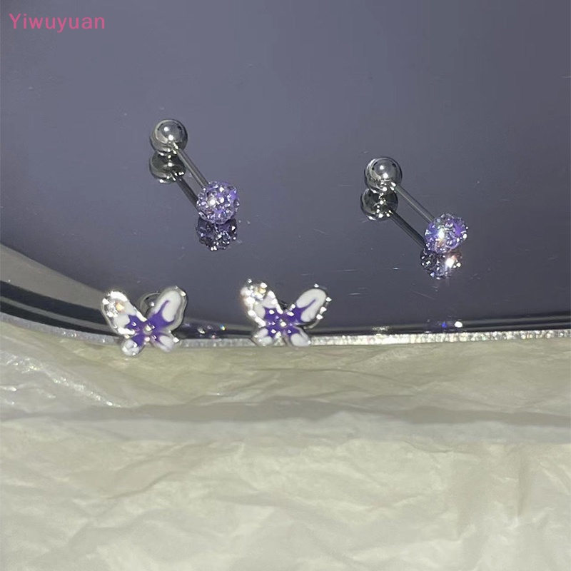 1 Khuyên Tai Xoắn Ốc Hình Bướm Màu Tím Mới