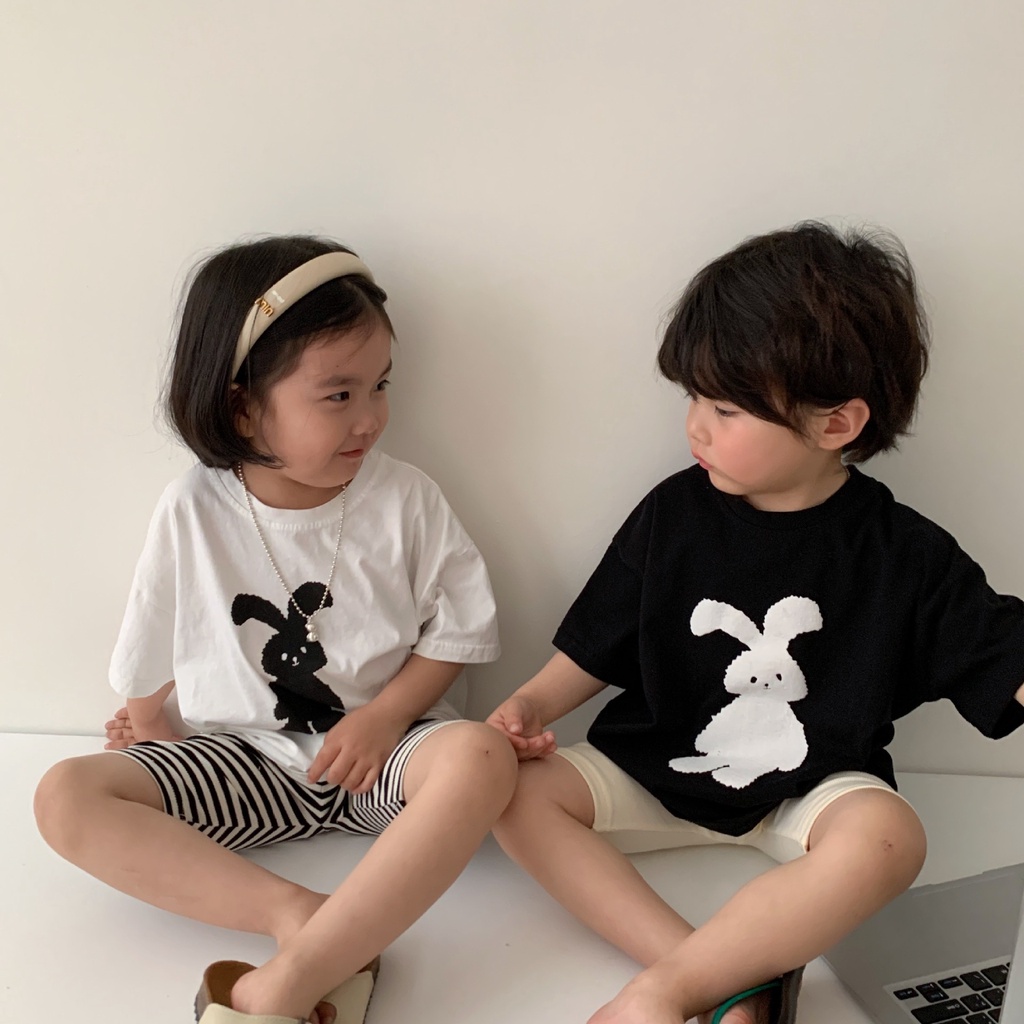 Áo thun cotton ngắn tay in hình thỏ dễ thương cho bé