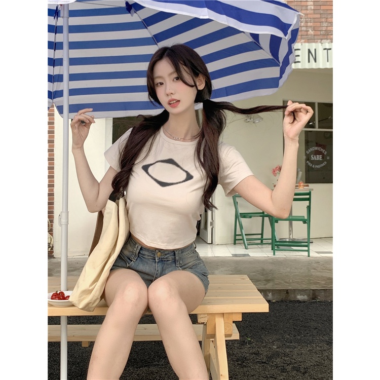 Áo Thun Ngắn Tay Cổ Tròn In Họa Tiết Kim Cương Thời Trang Mùa Hè