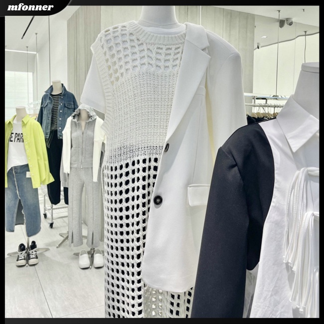 Đầm Dài Dệt Kim Sát Nách Cổ Tròn Màu Sắc Đơn Giản Cho Nữ