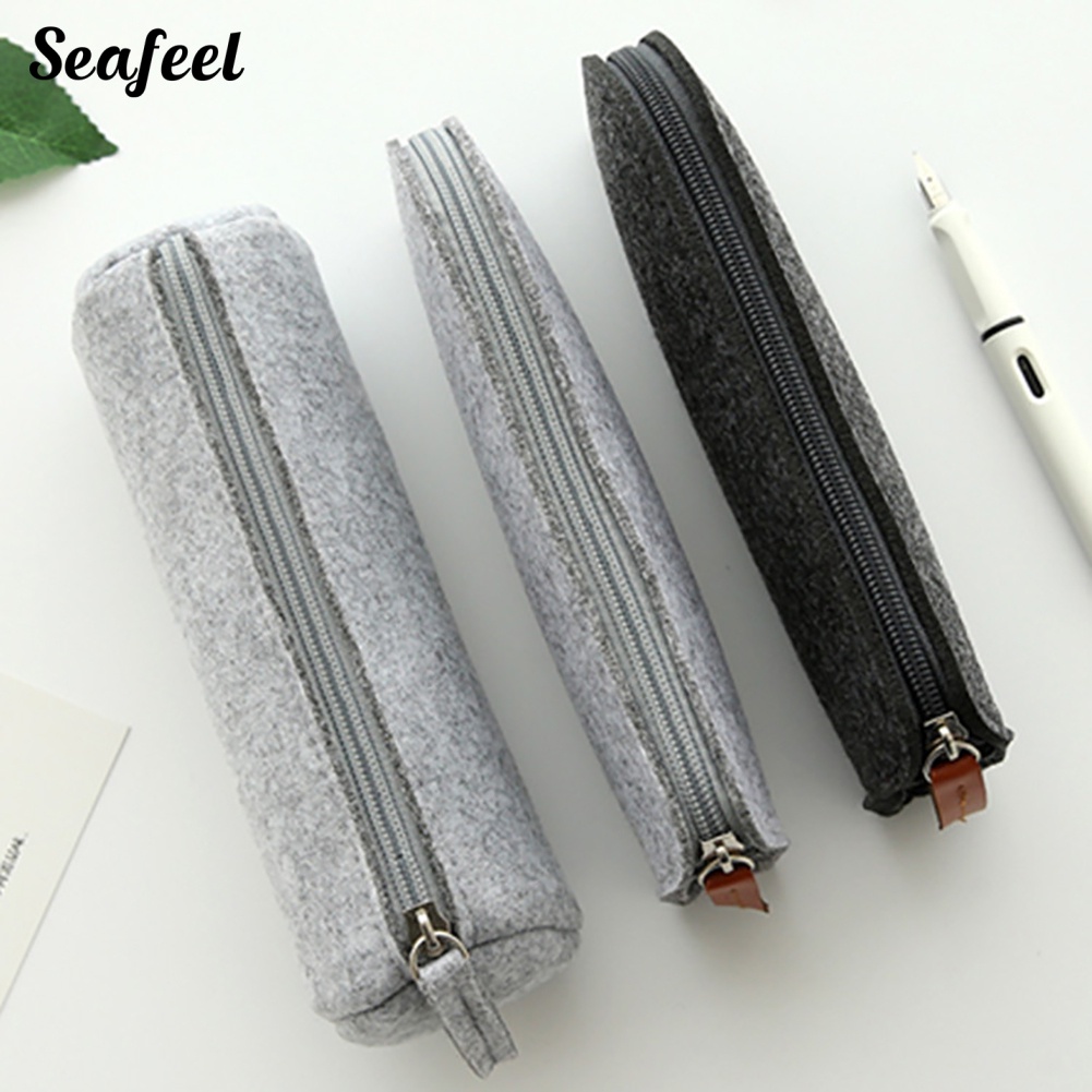 Túi Đựng Bút / Mỹ Phẩm Bằng Vải Nỉ Có Khóa Kéo Đơn Giản Xinh Xắn