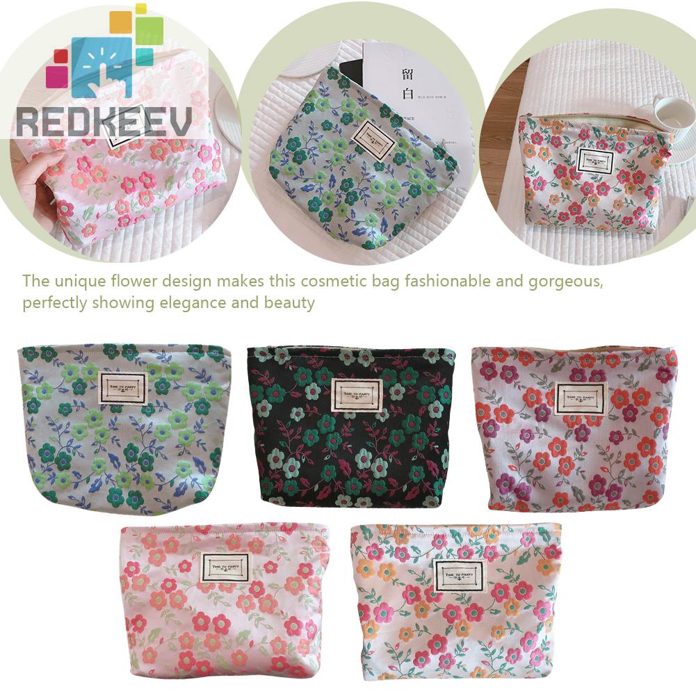 Túi Đựng Mỹ Phẩm Du Lịch Bằng Vải Canvas In Họa Tiết Hoa Sức Chứa Lớn Cho Nữ