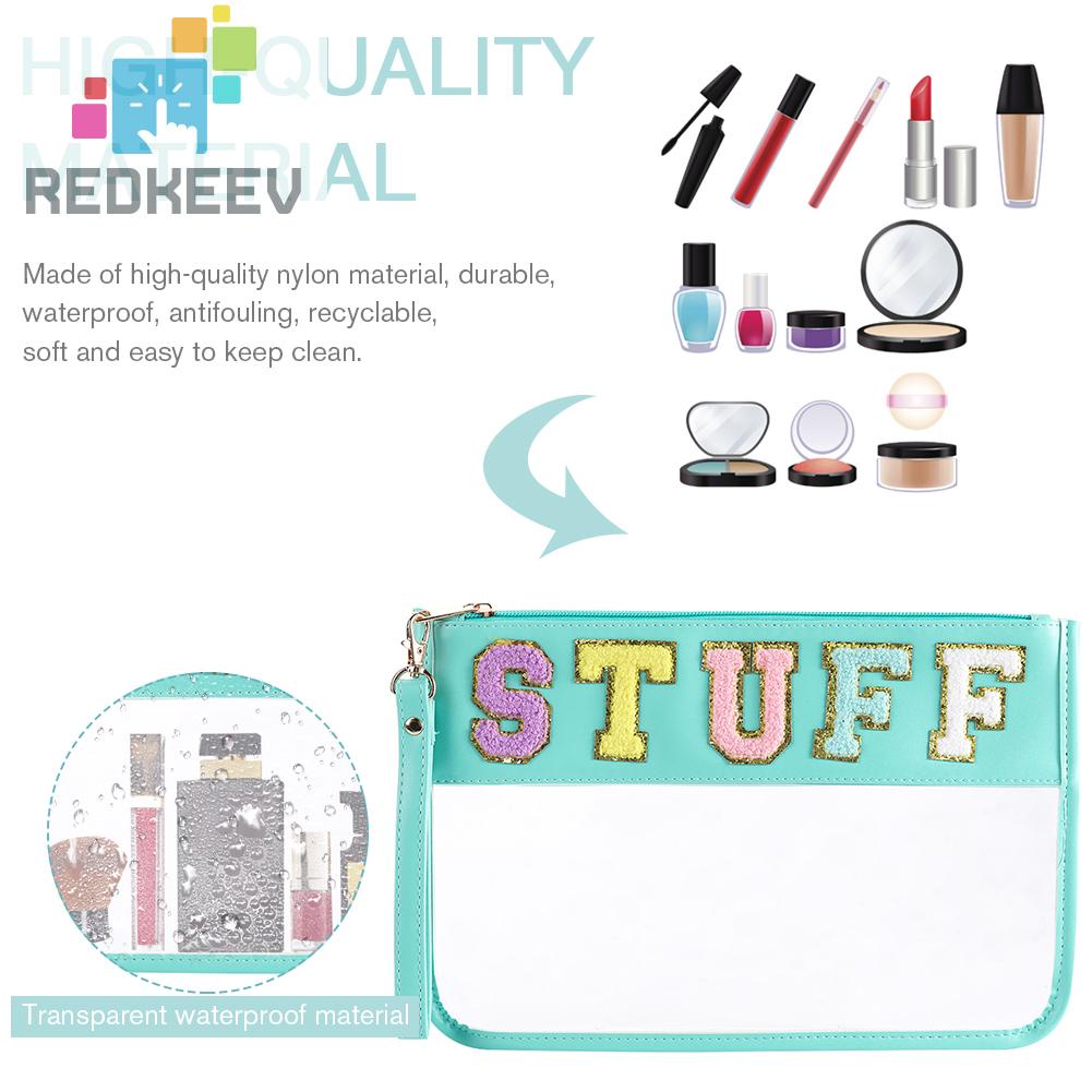 Túi Đựng Mỹ Phẩm Bằng PVC Chenille Trong Suốt In Chữ Có Khóa Kéo Tiện Dụng Mang Theo Du Lịch