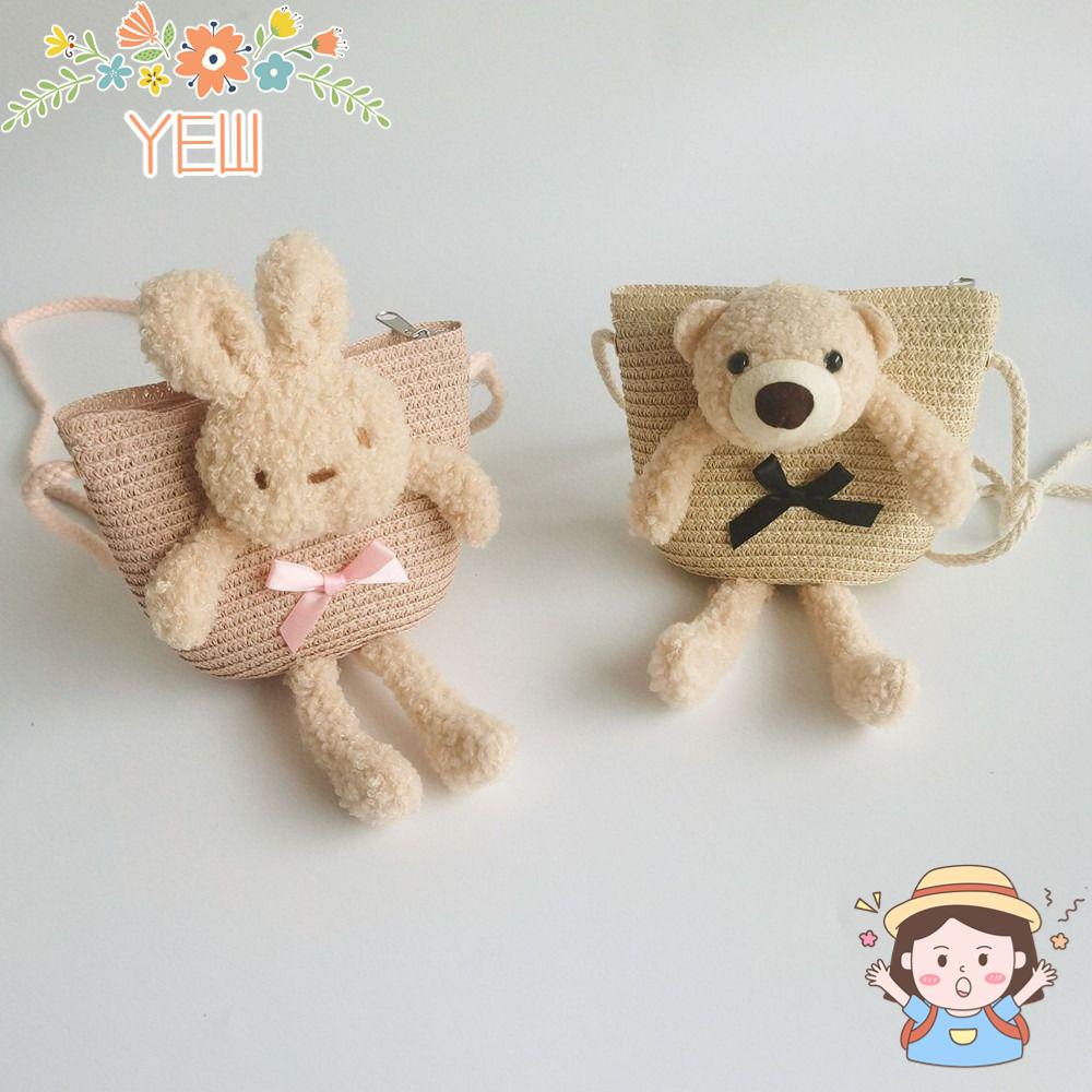 1 Túi Rơm Đeo Chéo Đựng Tiền Xu Hình Gấu / Thỏ Dễ Thương Cho Bé