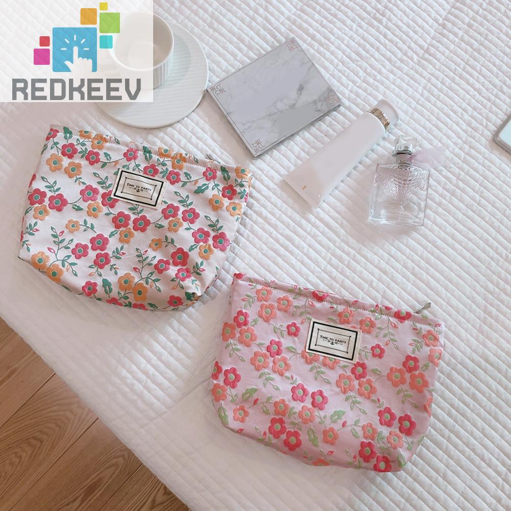 Túi Đựng Mỹ Phẩm Du Lịch Bằng Vải Canvas In Họa Tiết Hoa Sức Chứa Lớn Cho Nữ