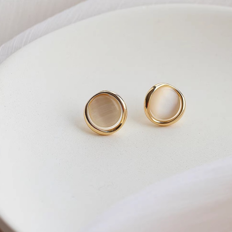 Bông Tai Mạ Bạc 925 Hình Tròn Rỗng Đính Đá Opal Đơn Giản Thời Trang Phong Cách Hàn Quốc Cho Nữ