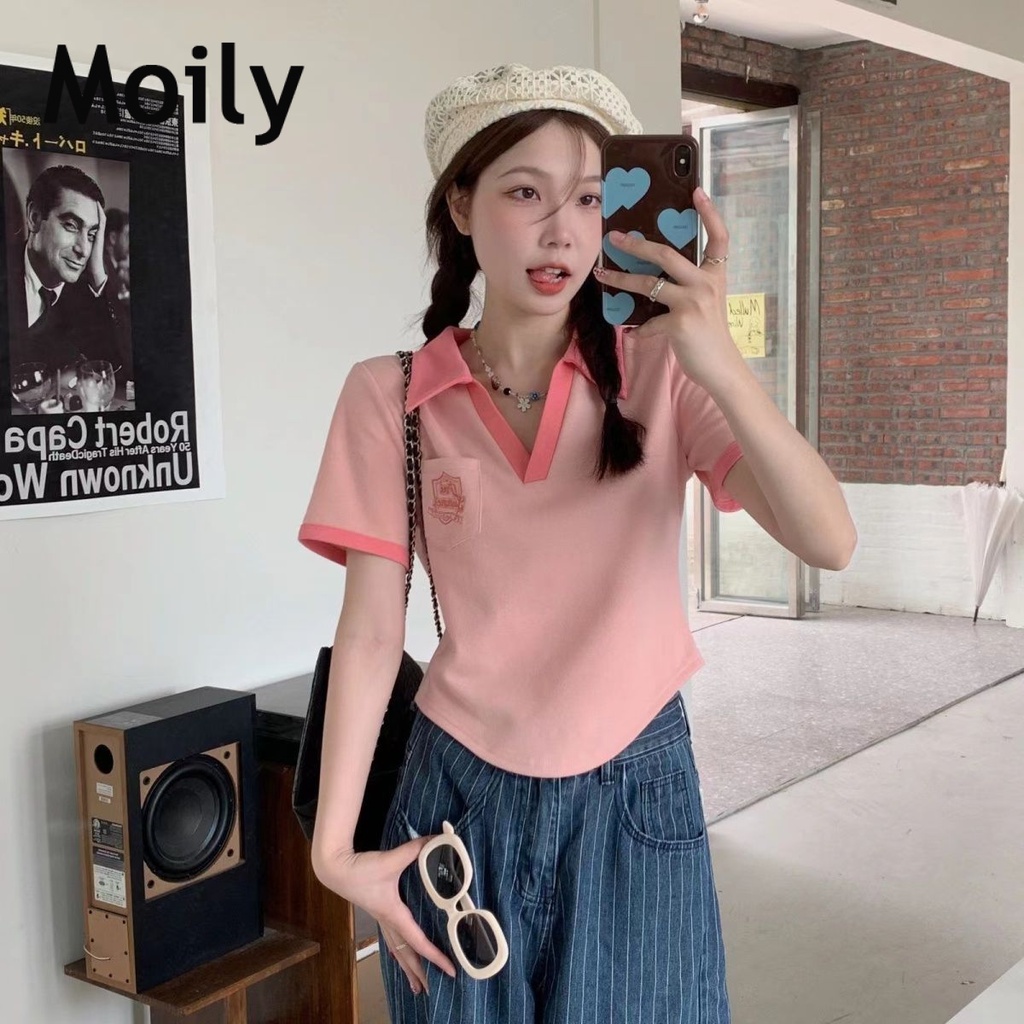 Moily thun áo áo polo  nữ Thời trang hàn quốc A29J1BC