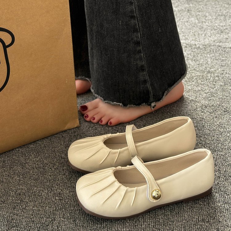 Giày Da PU Mũi Tròn Đế Bằng Phối Khóa Cài Thời Trang Mùa Hè Giản Dị Dành Cho Nữ