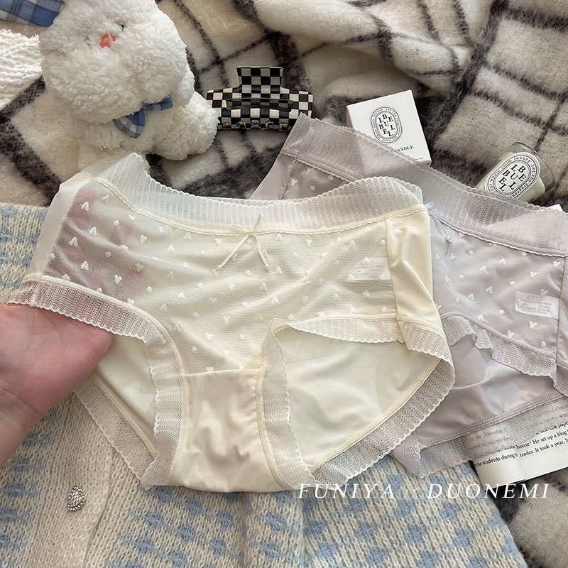 Quần Lót Lụa Satin Viền Ren Lưng Vừa Thoáng Khí Phong Cách Nhật Bản Cho Nữ
