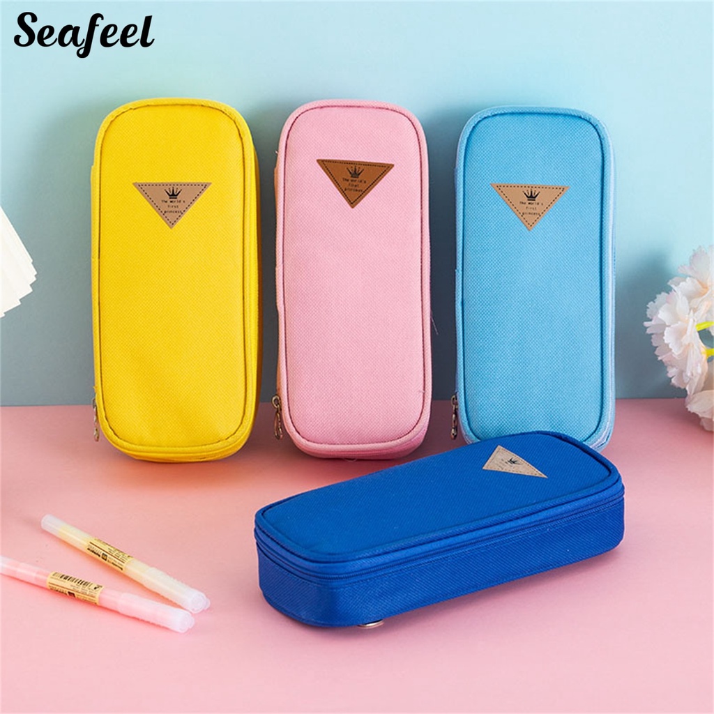 Hộp Đựng Bút Bằng Vải Màu Trơn Hình Tam Giác Sức Chứa Lớn